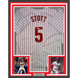 Framed Facsimile Autographed Bryson Stott 35x39 Philadelphia Pinstripe Reprint Laser Auto Baseball Jersey (ONLINE ORDER ONLY)