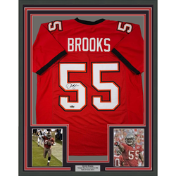 Framed Facsimile Autographed Derrick Brooks 35x39 Tampa Bay Red Reprint Laser Auto Football Jersey (ONLINE ORDER ONLY)