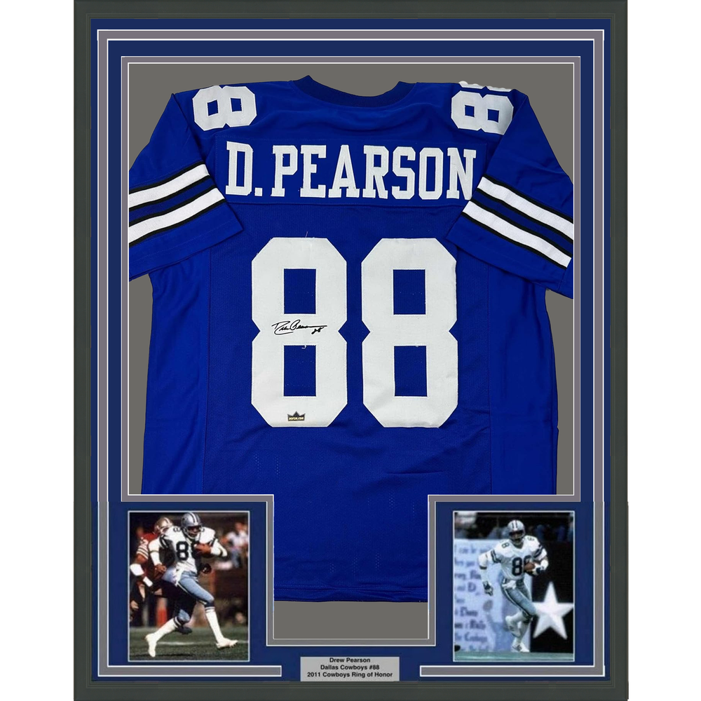Framed Facsimile Autographed Drew Pearson 35x39 Dallas Blue Reprint Laser Auto Football Jersey (ONLINE ORDER ONLY)