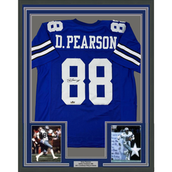 Framed Facsimile Autographed Drew Pearson 35x39 Dallas Blue Reprint Laser Auto Football Jersey (ONLINE ORDER ONLY)
