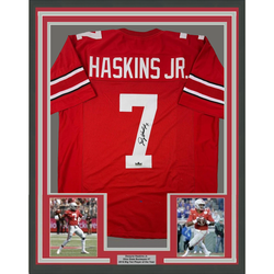 Framed Facsimile Autographed Dwayne Haskins Jr. 35x39 Ohio State Red Reprint Laser Auto College Football Jersey (ONLINE ORDER ONLY)
