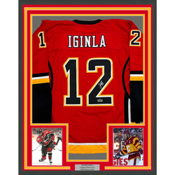 Framed Facsimile Autographed Jarome Iginla 35x39 Calgary Red Reprint Laser Auto Hockey Jersey (ONLINE ORDER ONLY)