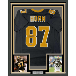 Framed Facsimile Autographed Joe Horn 35x39 New Orleans Black Reprint Laser Auto Football Jersey (ONLINE ORDER ONLY)