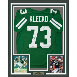 Framed Facsimile Autographed Joe Klecko 35x39 New York Green Reprint Laser Auto Football Jersey (ONLINE ORDER ONLY)