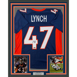Framed Facsimile Autographed John Lynch 35x39 Denver Blue Reprint Laser Auto Football Jersey (ONLINE ORDER ONLY)