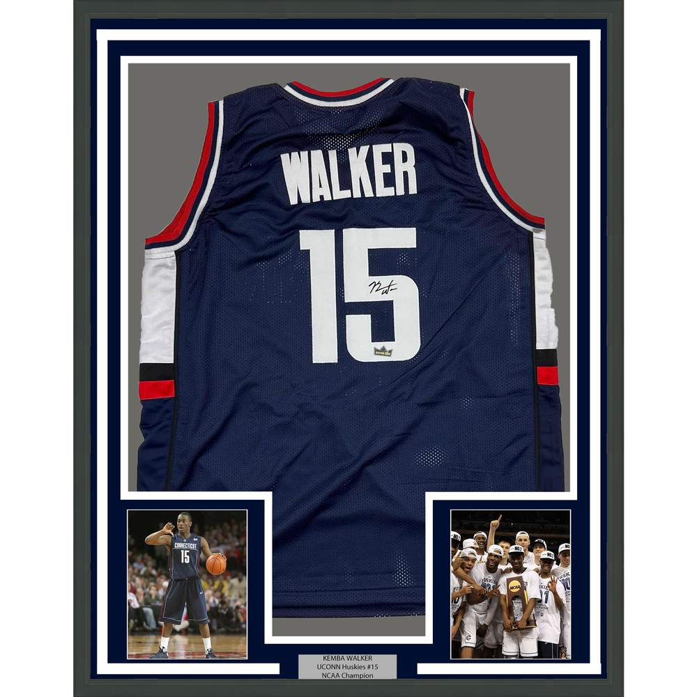 Framed Facsimile Autographed Kemba Walker 35x39 UConn Blue Reprint Laser Auto College Basketball Jersey (ONLINE ORDER ONLY)