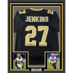 Framed Facsimile Autographed Malcolm Jenkins 35x39 New Orleans Black Reprint Laser Auto Football Jersey (ONLINE ORDER ONLY)