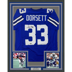 Framed Facsimile Autographed Tony Dorsett 35x39 Dallas Blue Reprint Laser Auto Football Jersey (ONLINE ORDER ONLY)