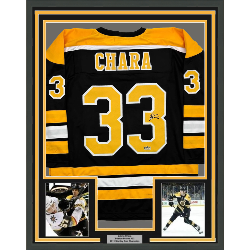Framed Facsimile Autographed Zdeno Chara 35x39 Boston Black Reprint Laser Auto Hockey Jersey (ONLINE ORDER ONLY)