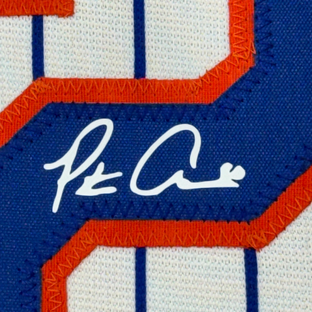 Framed Facsimile Autographed Pete Alonso 35x39 New York Pinstripe Reprint Laser Auto Baseball Jersey (ONLINE ORDER ONLY)