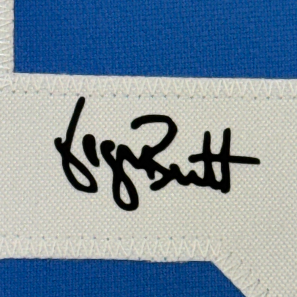 Framed Facsimile Autographed George Brett 35x39 Kansas City Blue Reprint Laser Auto Baseball Jersey (ONLINE ORDER ONLY)
