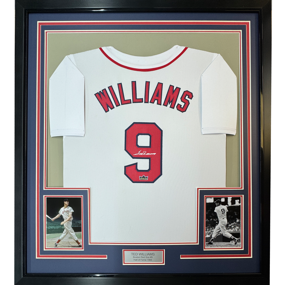 Framed Facsimile Autographed Ted Williams 35x39 Boston White Reprint Laser Auto Baseball Jersey (ONLINE ORDER ONLY)