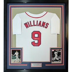Framed Facsimile Autographed Ted Williams 35x39 Boston White Reprint Laser Auto Baseball Jersey (ONLINE ORDER ONLY)