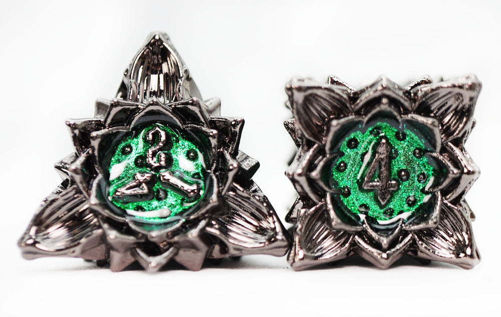 Floral Starburst: Midnight Forest - Metal RPG Dice Set