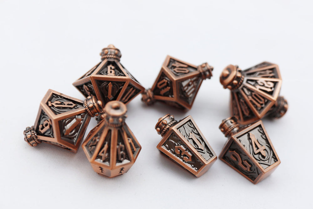 Moonlit Lantern: Coppered Flames - Metal RPG Dice Set