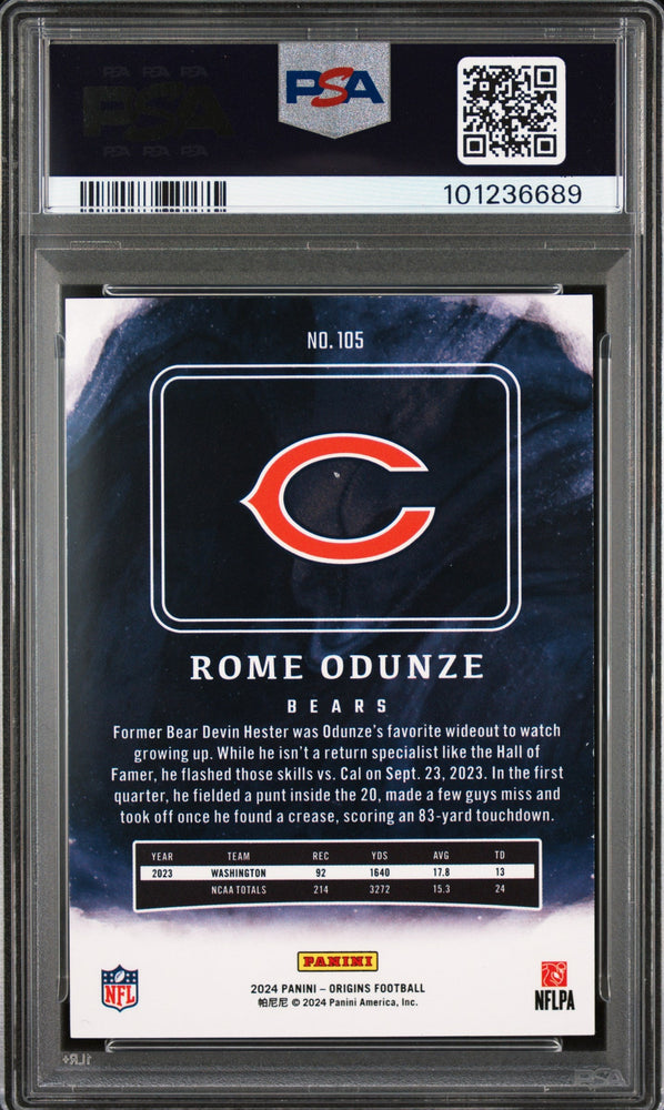 Graded 2024 Panini Origins Rome Odunze #105 Rookie RC Football Card PSA 10 Gem Mint