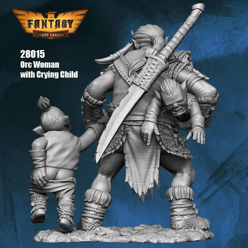 FLM28015 Orc Woman with Crying Child Figure Kit 28mm Heroic Scale Miniature Unpainted (ONLINE ORDER ONLY)