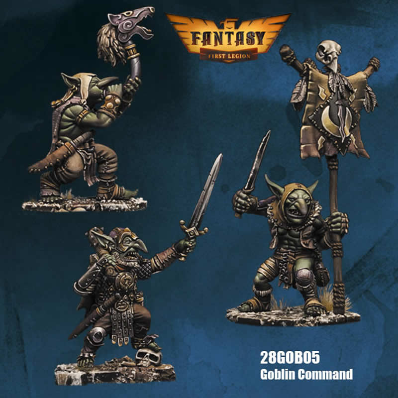 FLM28GOB05 Goblin Command Pack Leader, Standard, Muscian Figure Kit 28mm Heroic Scale Miniature Unpainted (ONLINE ORDER ONLY)