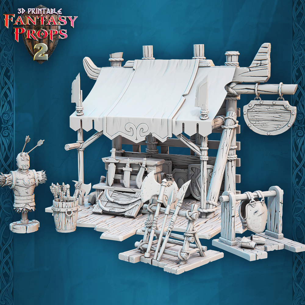 3D Printed STL Miniatures Fantasy Props 2 Market Weapon Stall 28 - 32mm War Gaming D&D (Online Only)