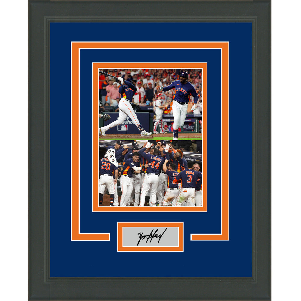 Framed Yordan Alvarez 2022 World Series Game 6 Winning Home Run Facsimile Laser Engraved Signature Auto Houston Astros 11x14 Baseball Photo (ONLINE ORDER ONLY)