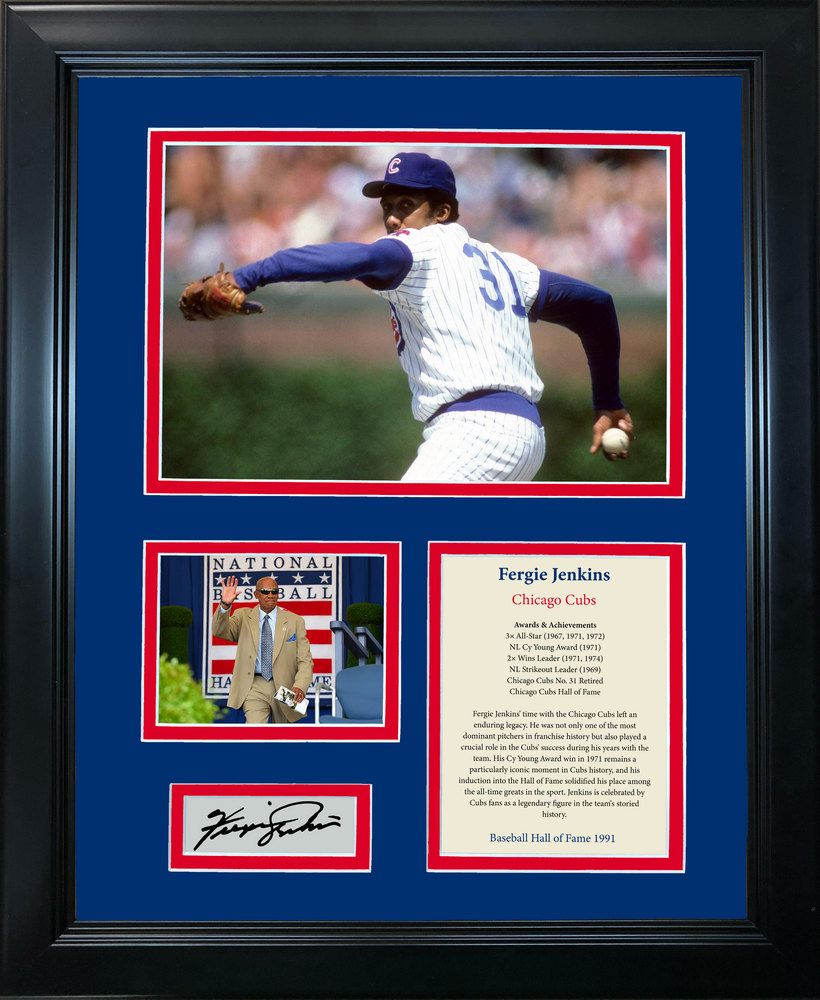 Framed Fergie Jenkins Hall of Fame Facsimile Laser Engraved Signature Auto Chicago Cubs Baseball 11"x14" Photo Sig Collage (ONLINE ORDER ONLY)