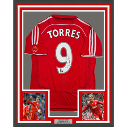 Framed Autographed/Signed Fernando Torres 35x39 Liverpool Red Soccer Jersey Beckett BAS COA