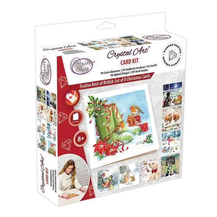 Festive British Christmas Set of 8 Crystal Art Card Kits Craft Buddy (ONLINE ORDER ONLY)