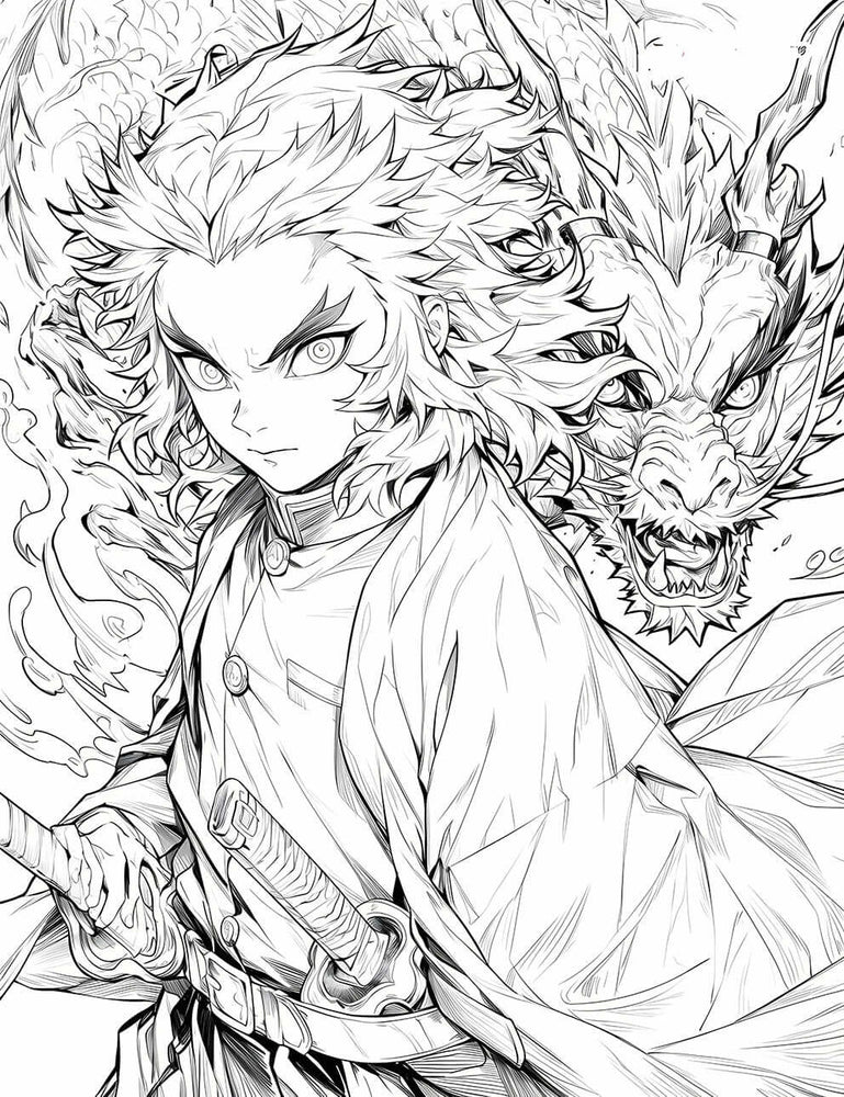 Fierce Flame Warrior Coloring Page – Exclusive Line Art Illustration (ONLINE ORDER ONLY)
