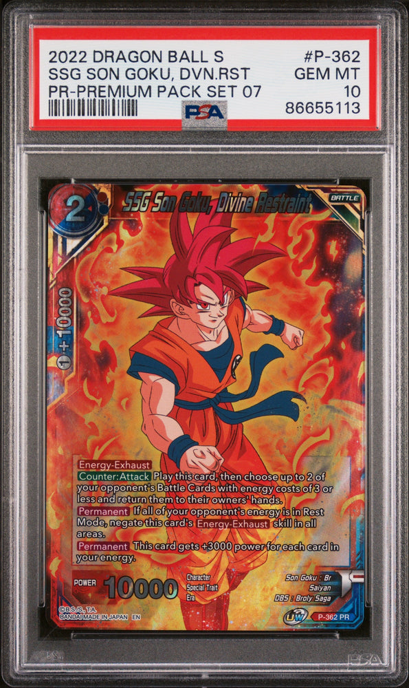 2022 DRAGON BALL SUPER REALM OF THE GODS 7 SSG GOKU, DVN RSTRNT #P-362 - PSA 10 (Online Order Only)