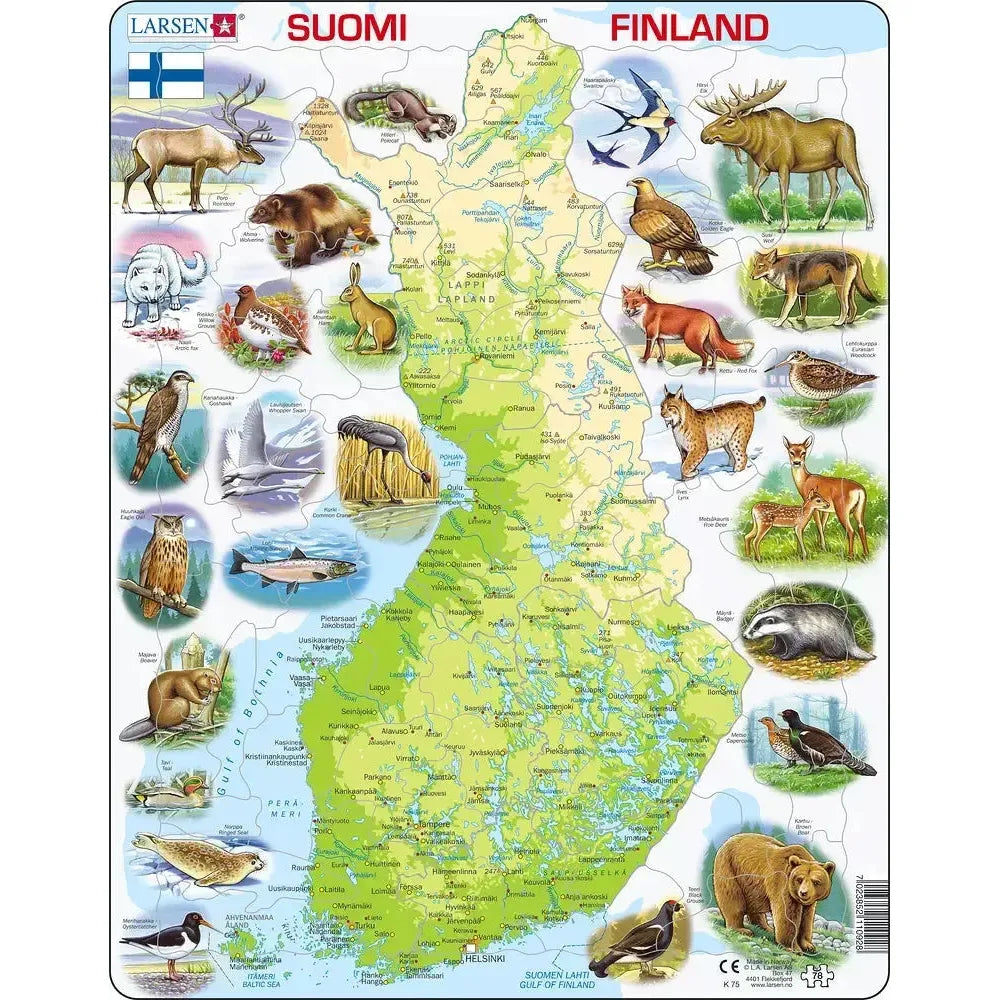 Finland Map & Animals 78 Piece Tray Jigsaw Puzzle Larsen (ONLINE ORDER ONLY)