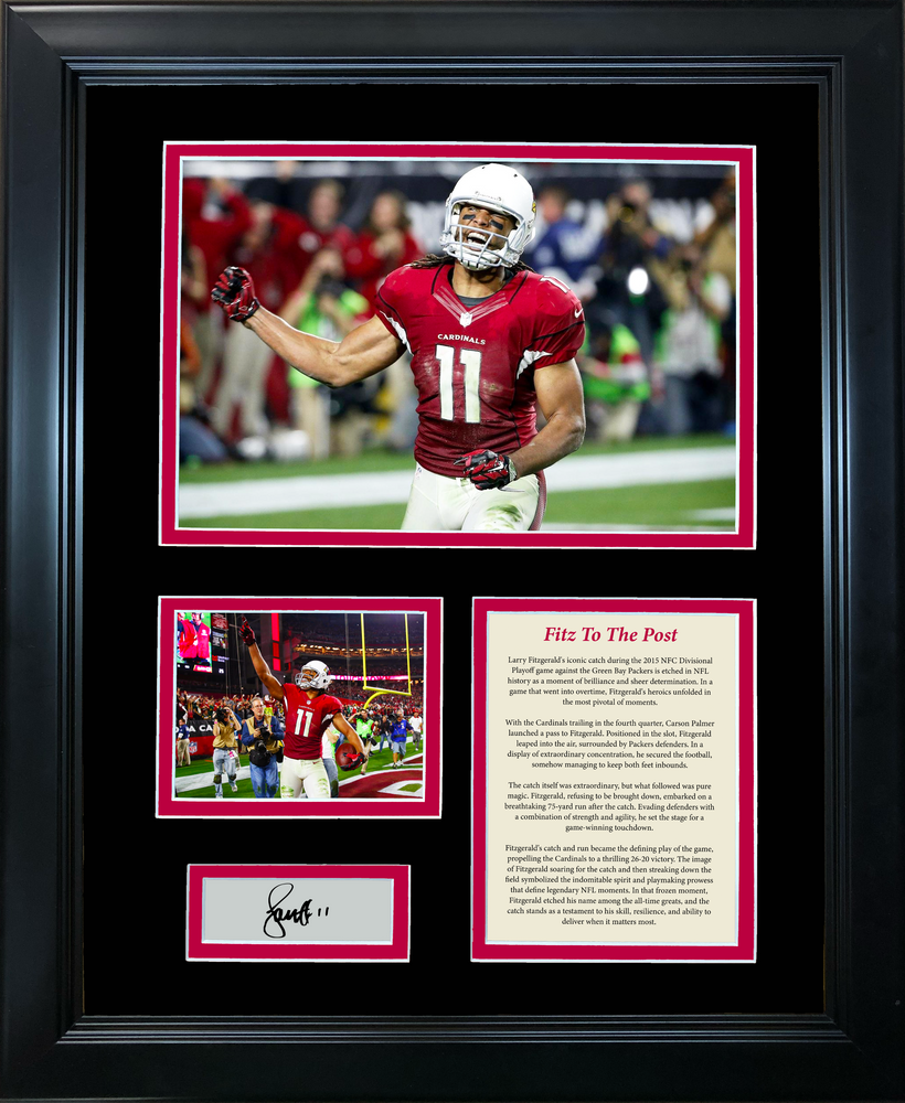 Framed  Fitz To The Post  Larry Fitzgerald 2015 Playoffs Catch vs Packers Facsimile Laser Engraved Signature Auto Arizona Cardinals Football 11"x14" Photo Sig Collage (ONLINE ORDER ONLY)