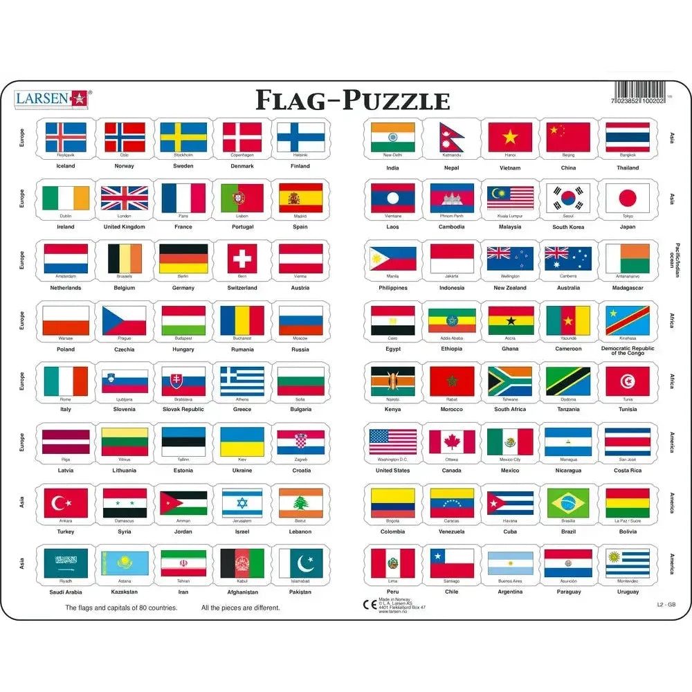 Flags of the World 80 Piece Tray Jigsaw Puzzle Larsen (ONLINE ORDER ONLY)