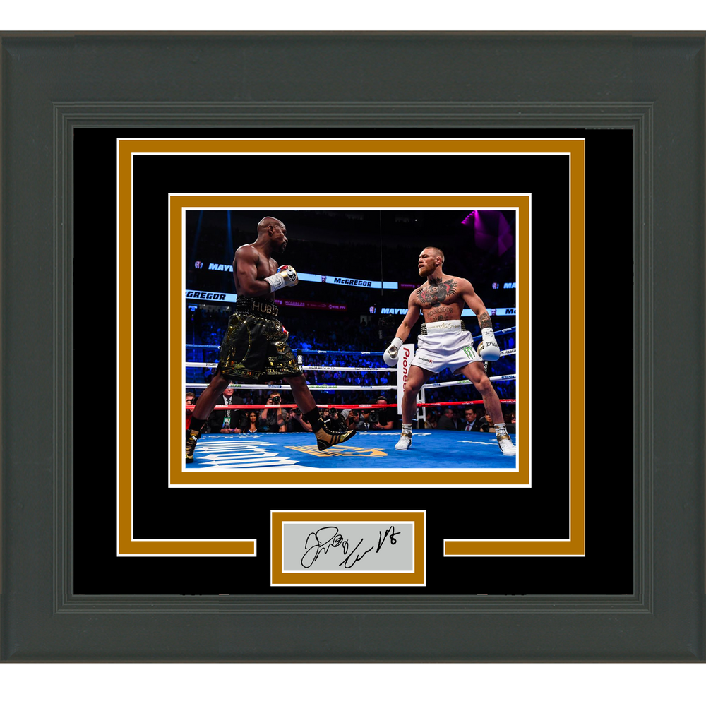 Framed Floyd Mayweather Conor McGregor Facsimile Laser Engraved Signature Auto Boxing 11x14 Photo (ONLINE ORDER ONLY)