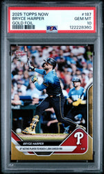 Graded 2025 Topps Now Bryce Harper #187 Gold Foil /50 Baseball Card PSA 10 Gem Mint (ONLINE ORDER ONLY)