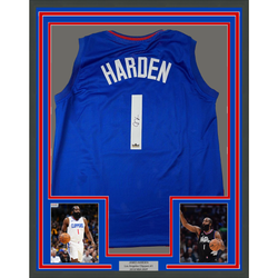 Framed Facsimile Autographed James Harden 35x39 Los Angeles LA Blue Reprint Laser Auto Basketball Jersey (ONLINE ORDER ONLY)