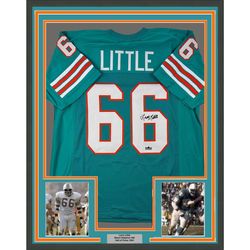 Framed Facsimile Autographed Larry Little 35x39 Miami Teal Reprint Laser Auto Football Jersey (ONLINE ORDER ONLY)