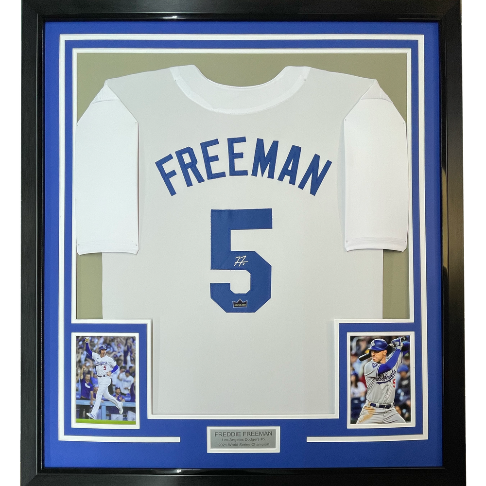 Framed Facsimile Autographed Freddie Freeman 35x39 Los Angeles LA White Reprint Laser Auto Baseball Jersey (ONLINE ORDER ONLY)