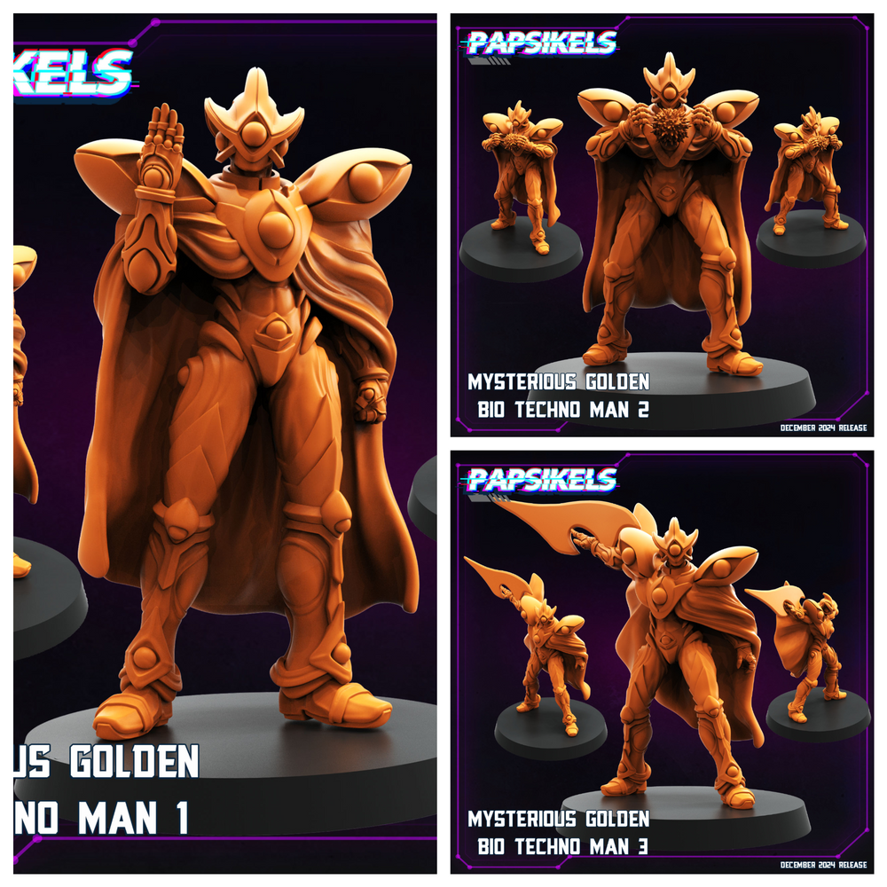 3D Printed Papsikels Mysterious Golden Bio Techno Man Dec. 2024 Cyberpunk 28mm 32mm (Online Only)