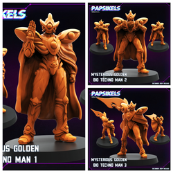 3D Printed Papsikels Mysterious Golden Bio Techno Man Dec. 2024 Cyberpunk 28mm 32mm (Online Only)