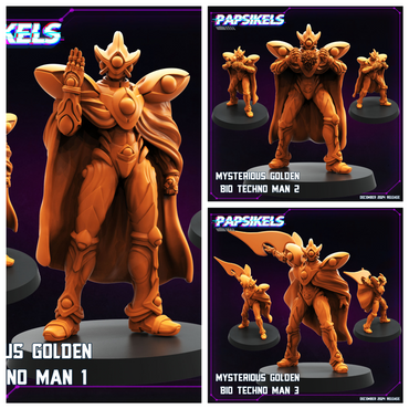 3D Printed Papsikels Mysterious Golden Bio Techno Man Dec. 2024 Cyberpunk 28mm 32mm (Online Only)