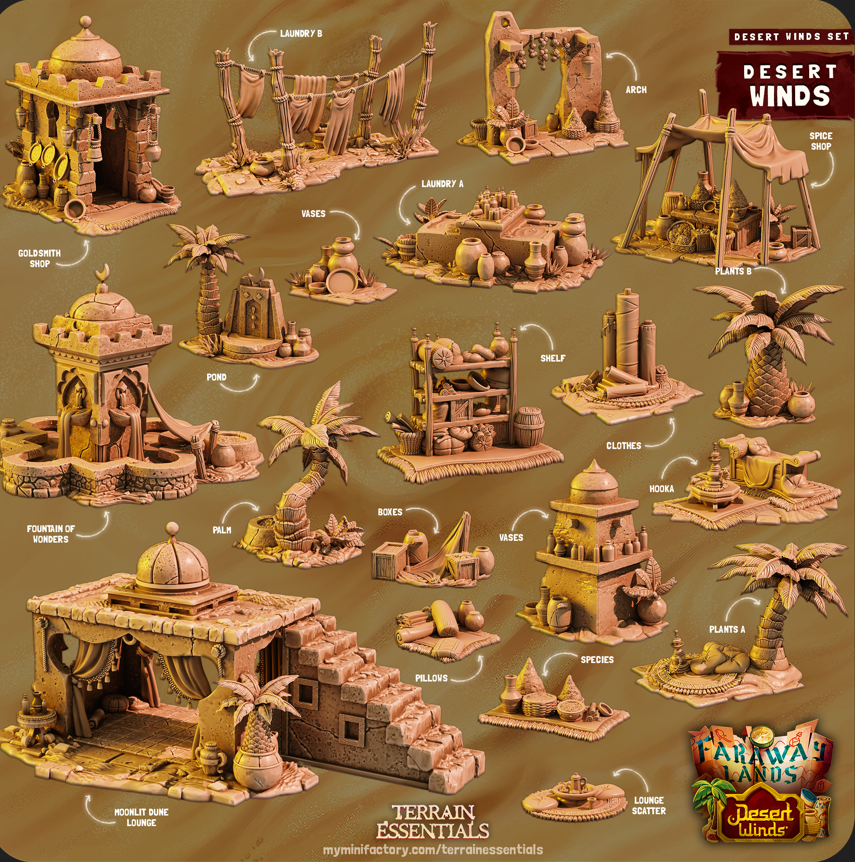3D Printed Cast n Play Fountain of Wonders Desert Winds Terrain Set 28mm 32mm D&D (Online Only)