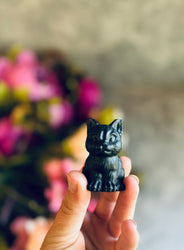 Grumpy Black Obsidian Cats, Mini Black Cat, Black Crystal Cat, Witchy Halloween Decor (ONLINE ORDER ONLY)