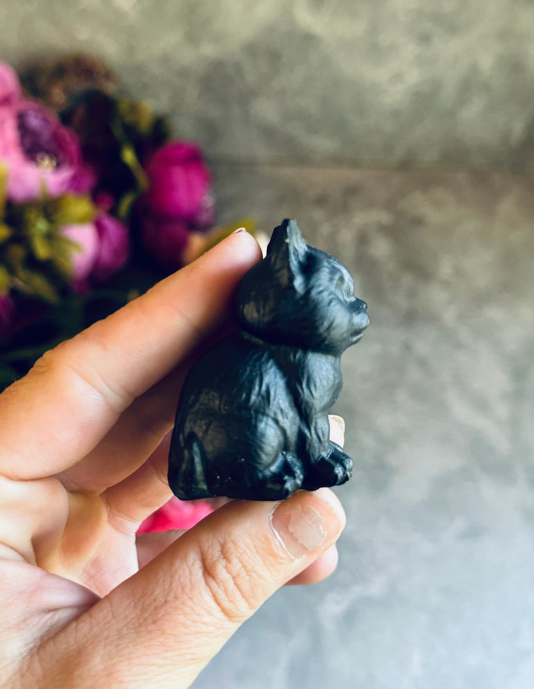 Grumpy Black Obsidian Cats, Mini Black Cat, Black Crystal Cat, Witchy Halloween Decor (ONLINE ORDER ONLY)