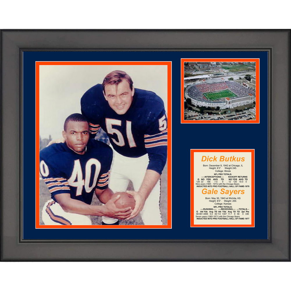 Framed Gale Sayers & Dick Butkus Hall of Fame Chicago Bears Football 11"x14" Three Photo Collage (ONLINE ORDER ONLY)