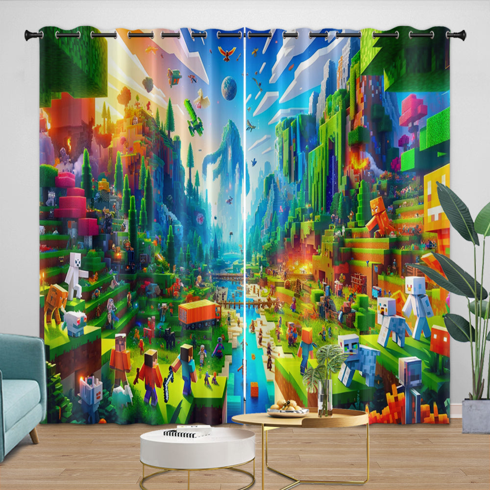 Game Pattern Minecraft Curtains Blackout Window Drapes Room Decoration (Online Order Only)