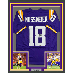 Framed Facsimile Autographed Garrett Nussmeier 35x39 LSU Purple Reprint Laser Auto College Football Jersey (ONLINE ORDER ONLY)