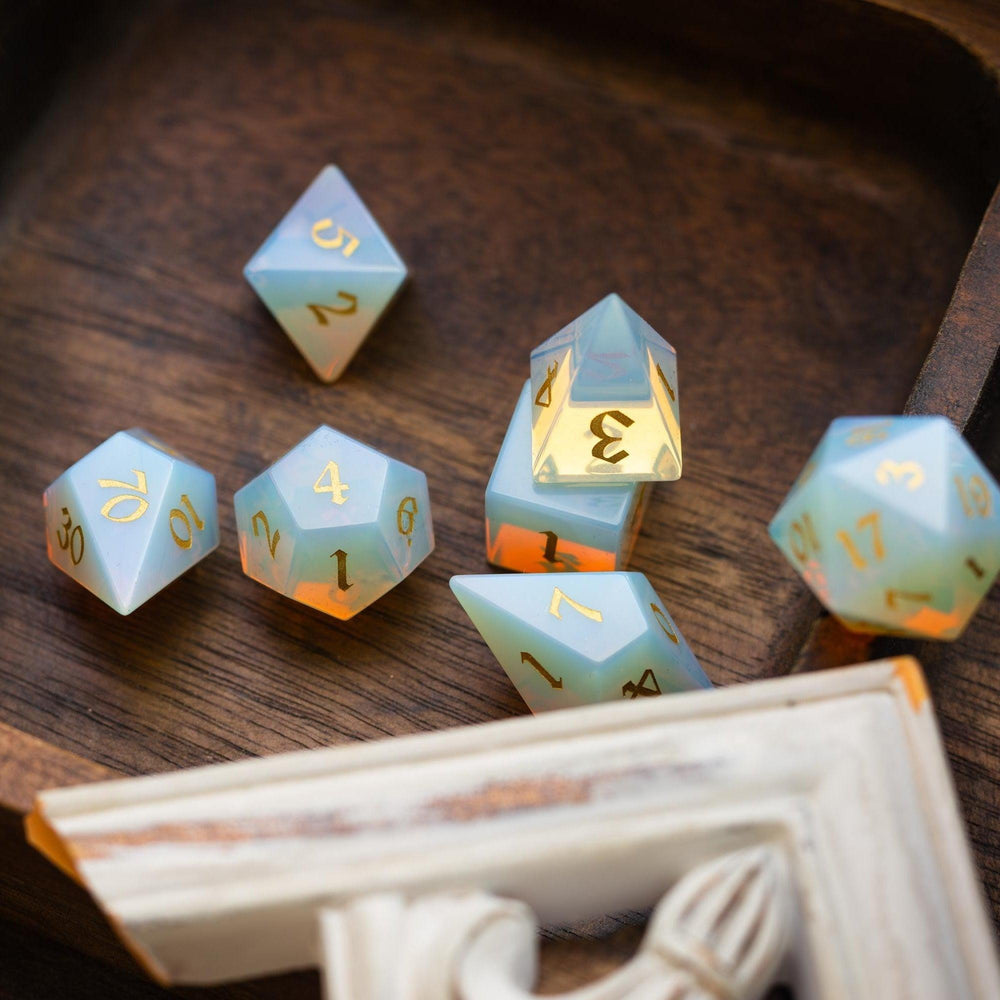 Gemstone Opalite Elven Cut DND Dice Set (ONLINE ORDER ONLY)
