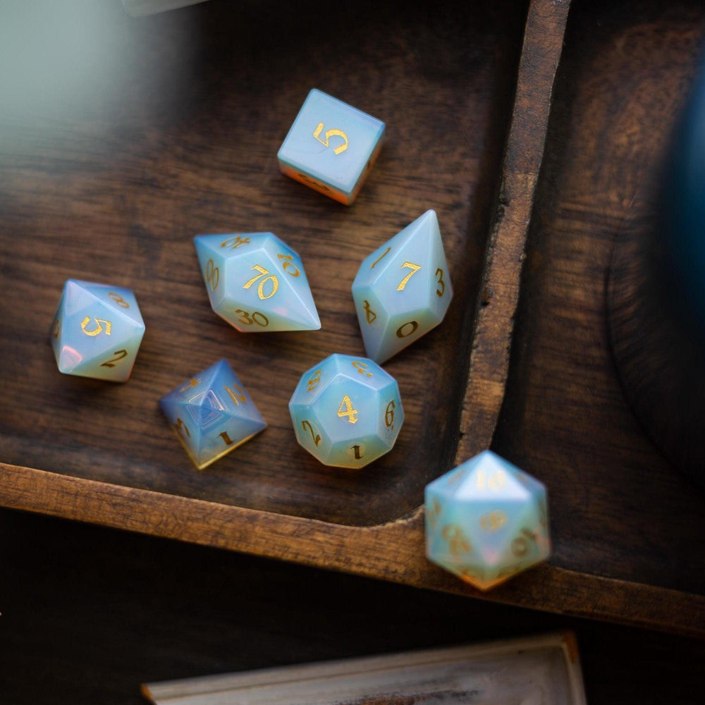 Gemstone Opalite Elven Cut DND Dice Set (ONLINE ORDER ONLY)