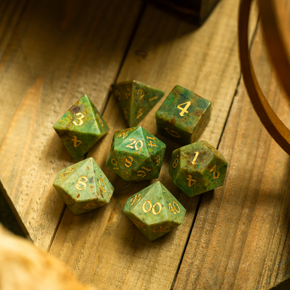 Gemstone Azurite Hand Carved DND Dice Set (ONLINE ORDER ONLY)