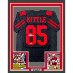 Framed Facsimile Autographed George Kittle 35x39 San Francisco Black Reprint Laser Auto Football Jersey (ONLINE ORDER ONLY)